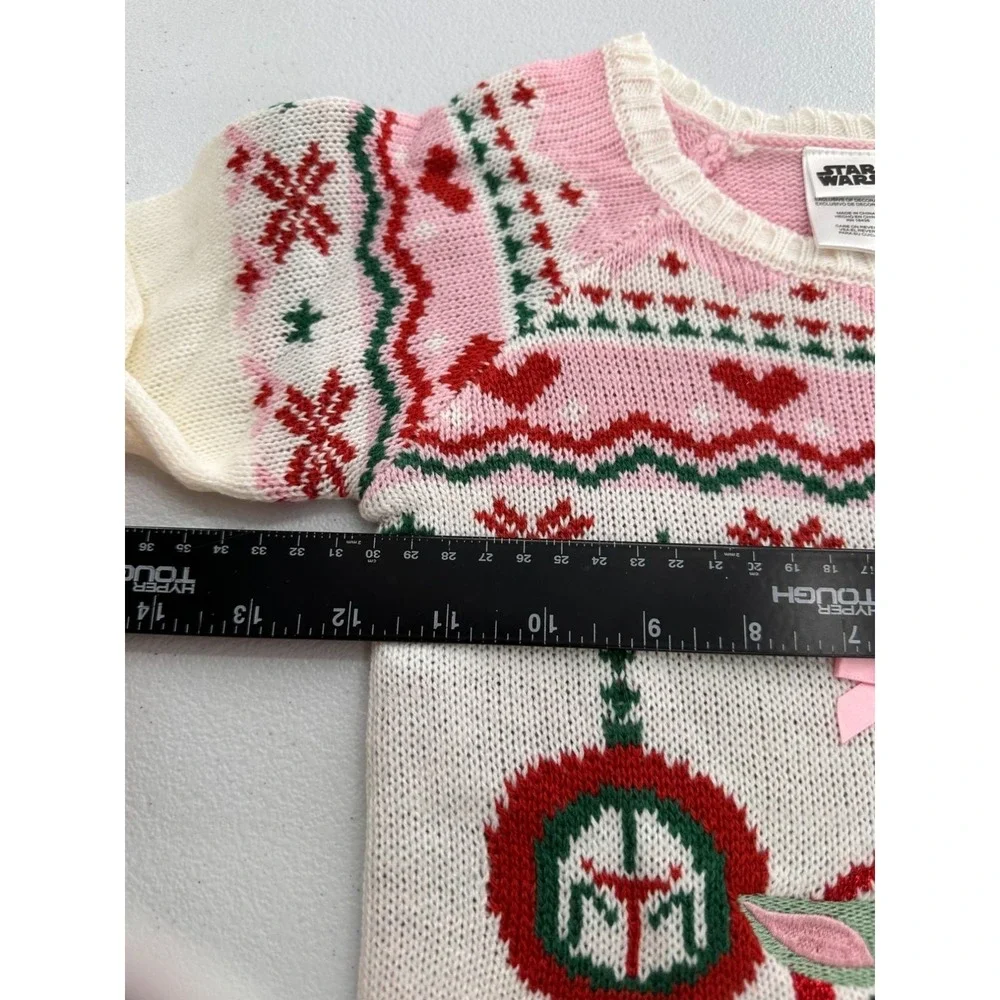 Star Wars Baby Yoda Girls Holiday Sweater Pink & White Size 3T Acrylic Blend NWT